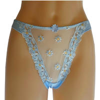 Satin & Lace Embroidered G-String