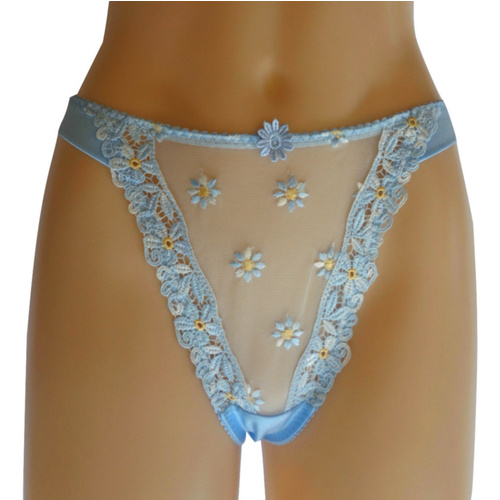 Satin & Lace Embroidered G-String