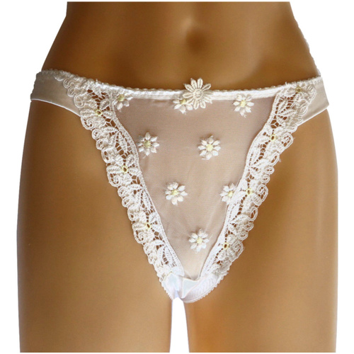 Satin & Lace Embroidered G-String
